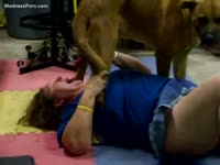 Beastiality Porn DVD - Fat German female savagely gives head to her new doggy